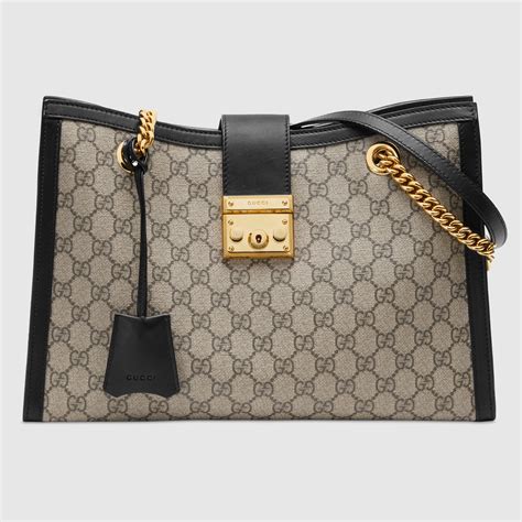 gucci padlock medium gg supreme saddle bag black|GG Supreme Padlock Medium Shoulder Bag With Black Details.